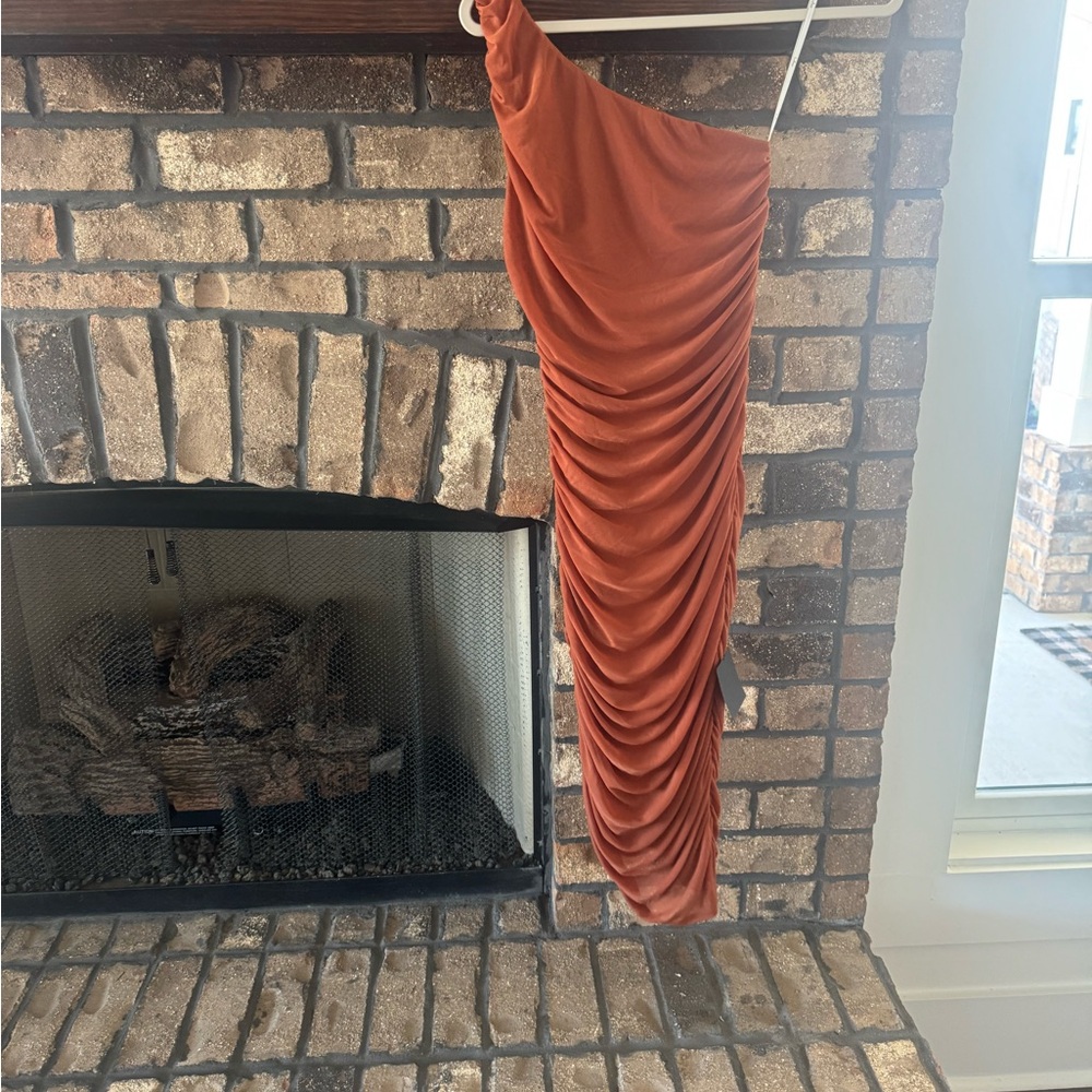 Lulu's Terracotta One Shoulder Dress